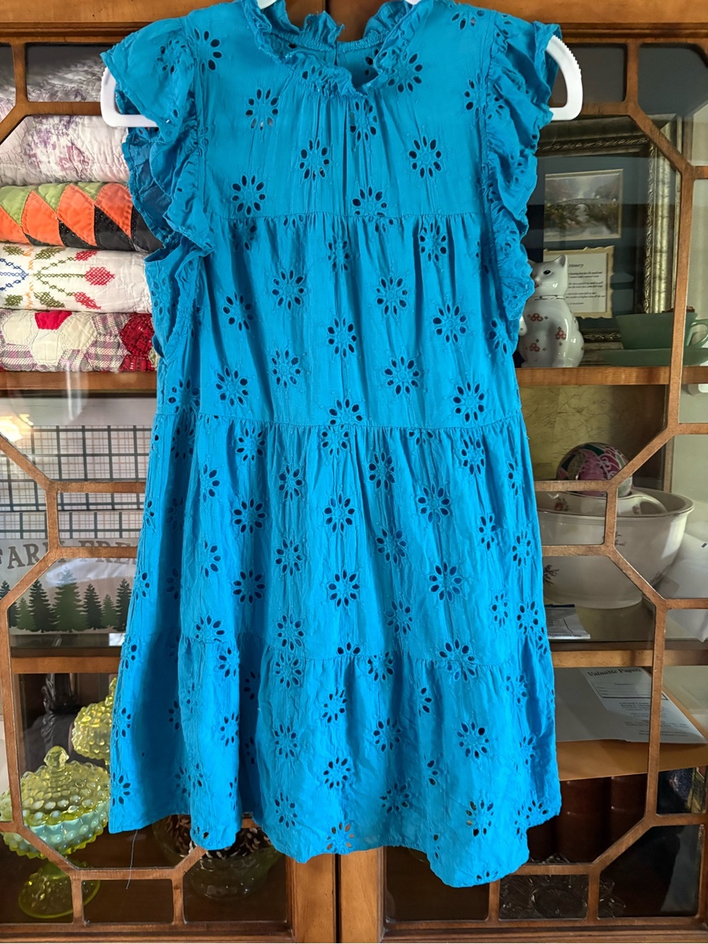 entro Turquoise Eyelet Tiered Mini Dress